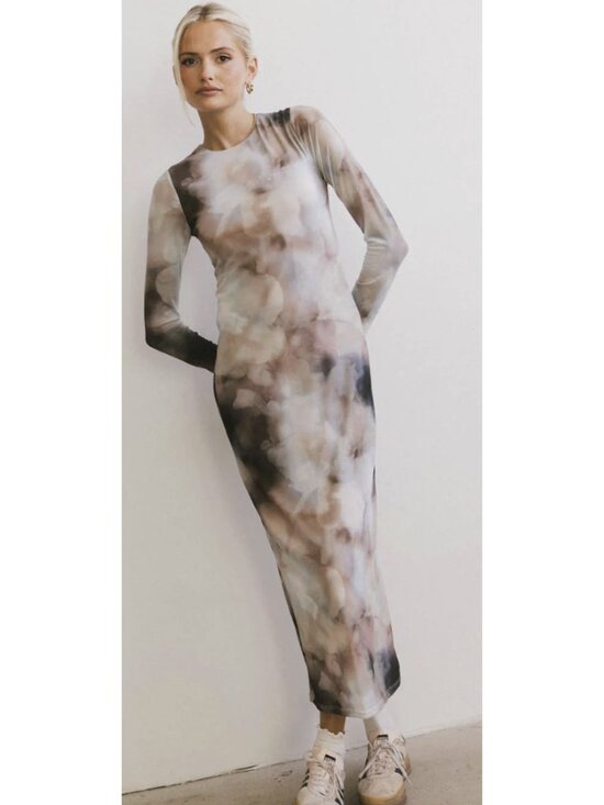 bohme Dresses & Skirts - BOHME Jamie Watercolor Bodycon Mesh Maxi Dress XS Neutral Minimalist Abstract
